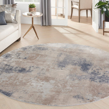 Rustic Textures RUS02 Modern Abstract Distressed Shimmer Carved Hi-Low Textured Durable Polyblend Short-Pile Beige/Grey/Ivory Round Rug-Nourison-Rug Love - The Most Loved Rug Store
